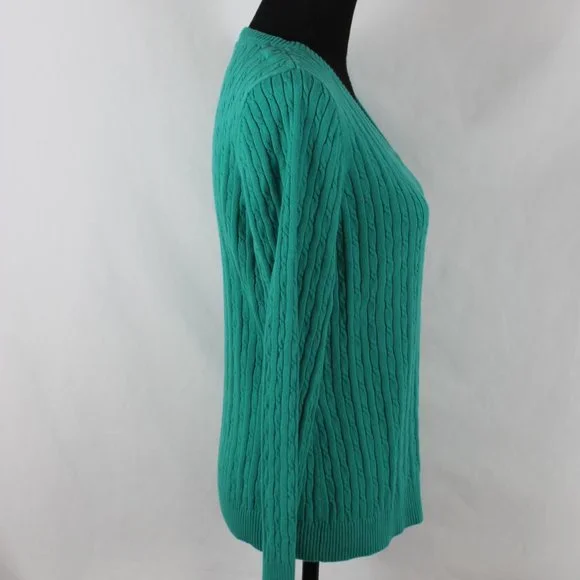 CARIBBEAN JOE Knitted Sweater Woman Sizer XL Green Cable Knit Long Sleeve V Neck - Picture 8 of 10